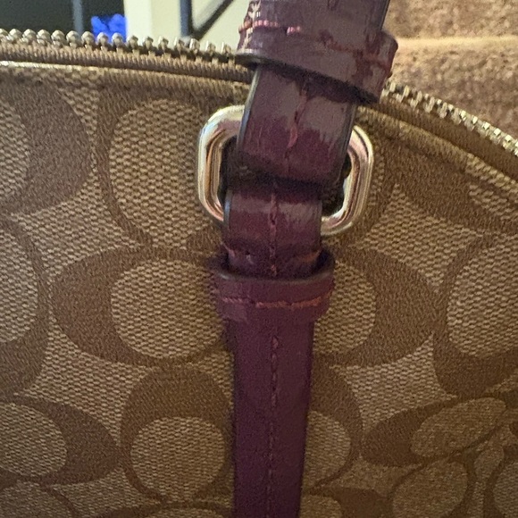 Coach Domed Satchel Handbag Style 24606 Beige w/Logo - Plum Trim & Interior - Picture 11 of 16